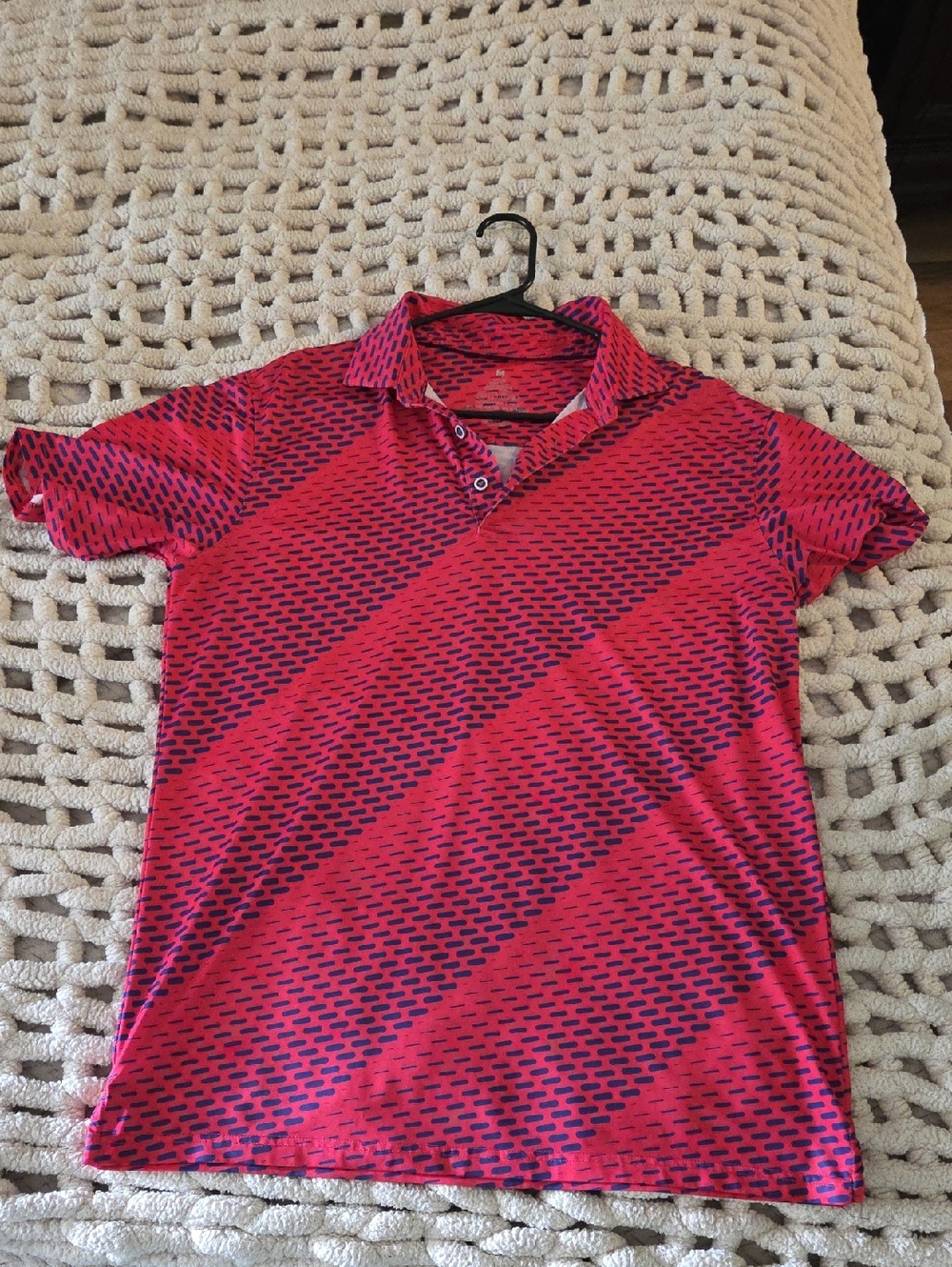 Red and Navy Patterned Polo Shirt